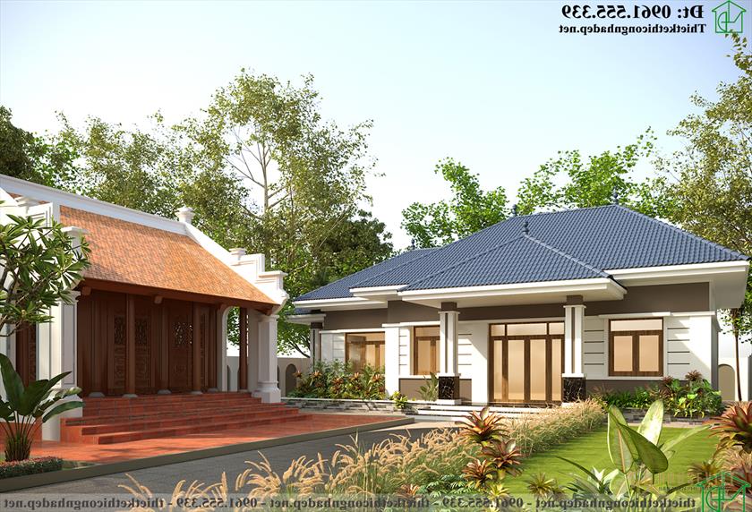 Phương án 2 thiết kế nhà thờ kết hợp nhà ở 1 tầng mái nhật NDNTH23