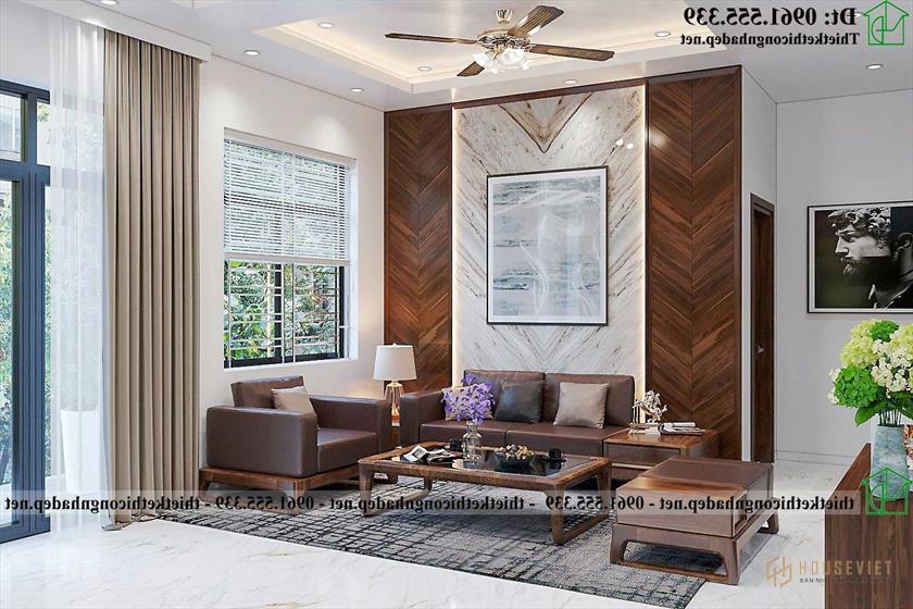 Thiết kế sofa gỗ óc chó phòng khách đẹp sang trọng NDNTH23