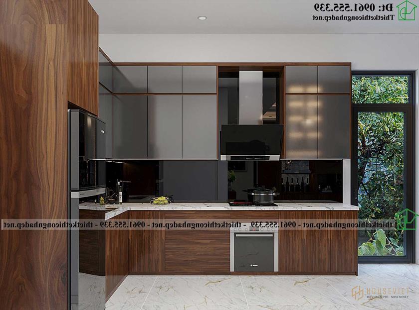 Thiết kế tủ bếp gỗ công nghiệp hiện đại NDNTH23