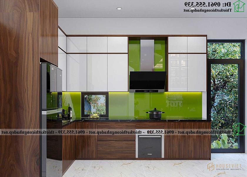 Tủ bếp gỗ công nghiệp cánh Acrylic NDNTH23