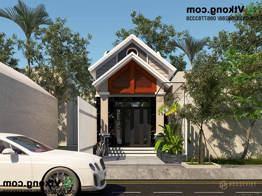 Phối cảnh mặt tiền nhà cấp 4 mái tôn.