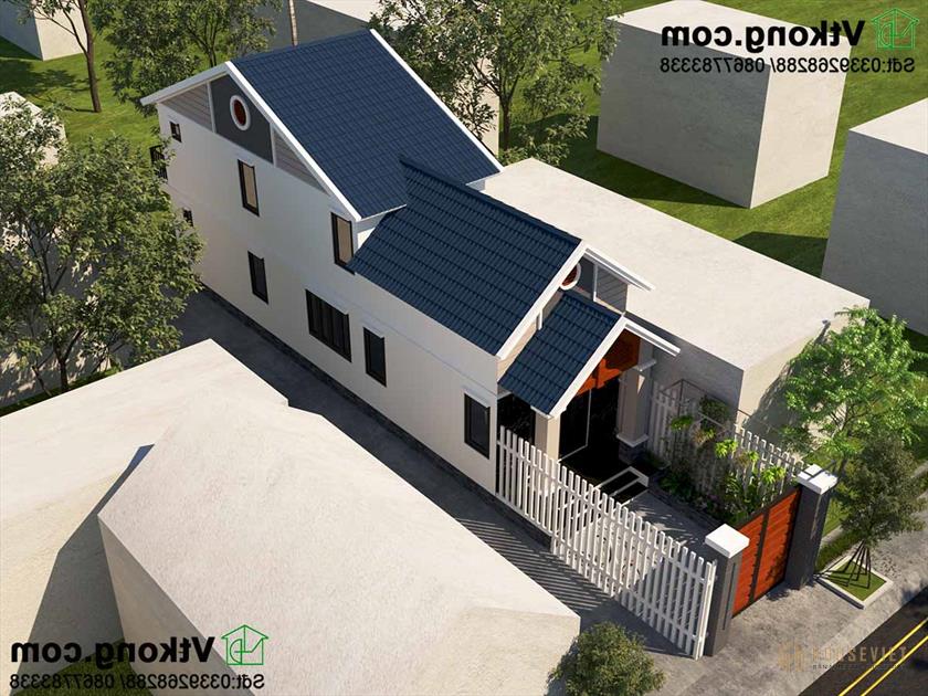 Phối cảnh từ trên cao của ngôi nhà cấp 4 mái tôn.