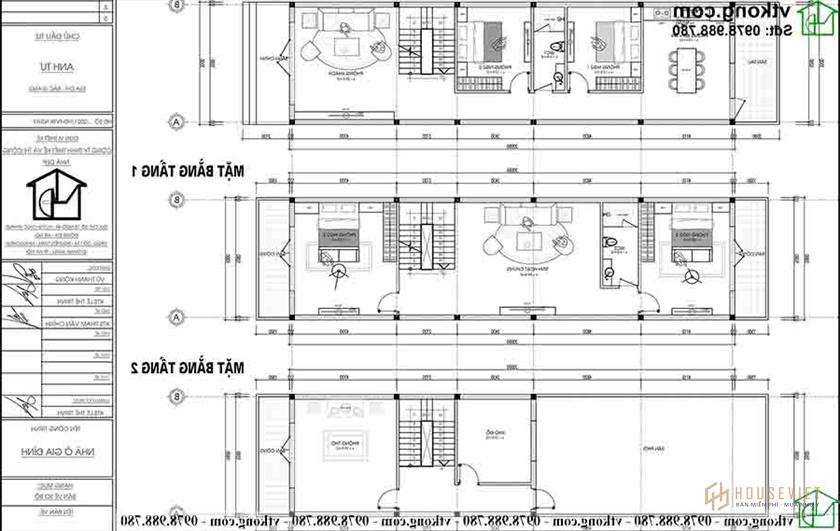 Mặt bằng công năng nhà ống 3 tầng diện tích 5,5x20m NP3T023
