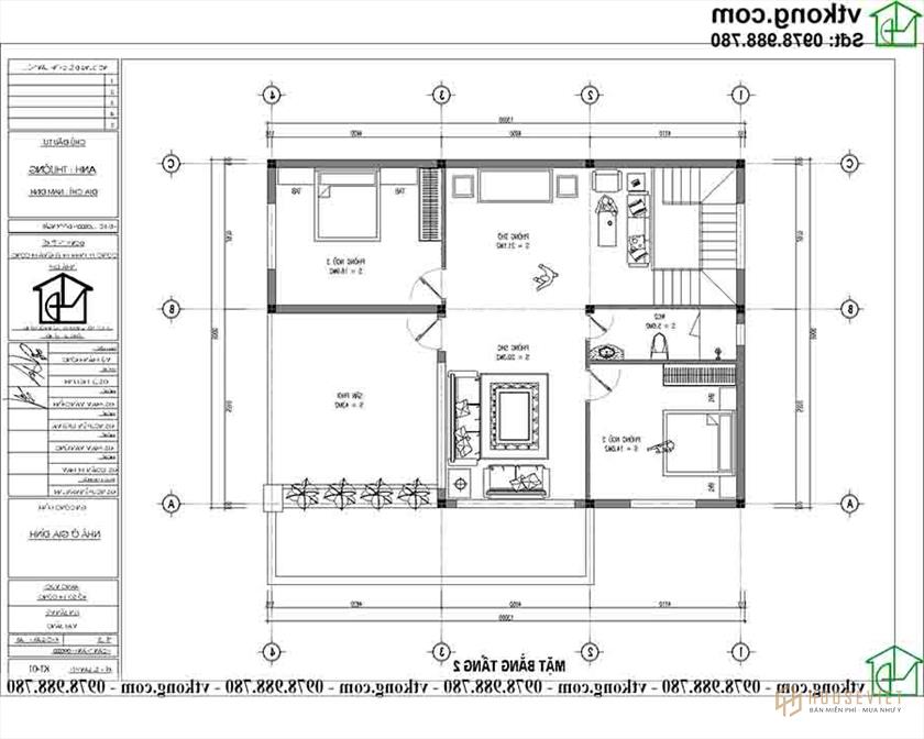 Công năng sử dụng tầng 2 của mẫu biệt thự 2 tầng diện tích 13x11m BT2T66