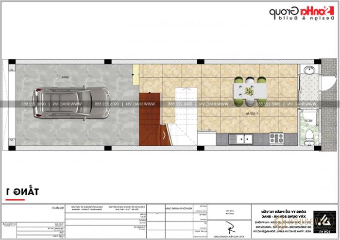 Bản vẽ mặt bằng tầng 1 mẫu nhà tân cổ điển có gara trong nhà tại Hải Phòng 