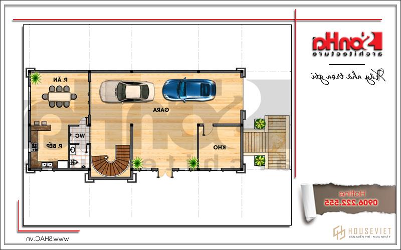 Công năng mặt bằng tầng 1 biệt thự lâu đài 2 tầng đẹp tại Lạng Sơn sh btld 0028