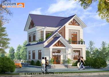 Mẫu nhà 2 tầng hiện đại mái vát 04 phòng ngủ đơn giản - BT1739