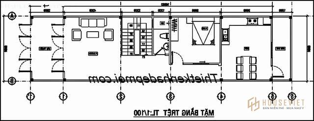 Mặt bằng tầng 1 nhà phố 3 tầng hiện đại
