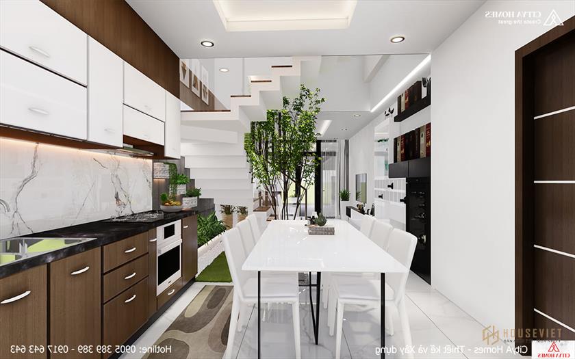 Không gian bếp xanh và mở