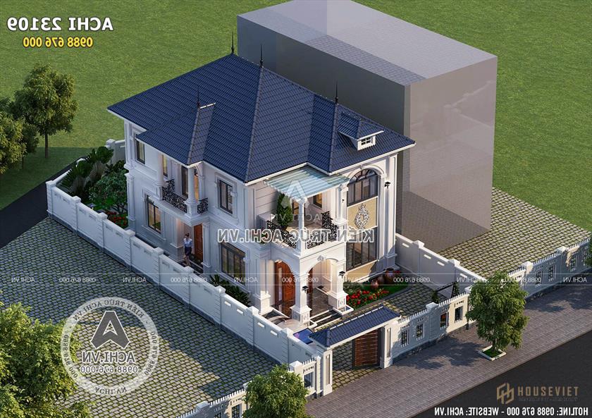 Toàn cảnh mẫu nhà đẹp 2 tầng mặt tiền 8m 4 phòng ngủ khi nhìn từ trên cao Toàn cảnh mẫu nhà đẹp 2 tầng mặt tiền 8m 4 phòng ngủ khi nhìn từ trên cao