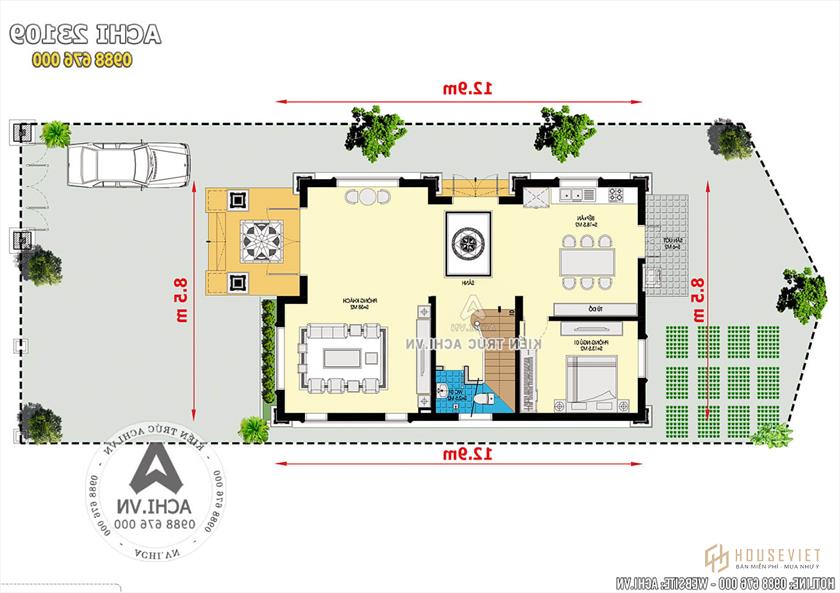 Mặt bằng tổng thể mặt bằng tầng 1 mẫu thiết kế nhà 2 tầng tân cổ điển mặt tiền 8m 4 phòng ngủ Mặt bằng tổng thể mặt bằng tầng 1 mẫu thiết kế nhà 2 tầng tân cổ điển mặt tiền 8m 4 phòng ngủ