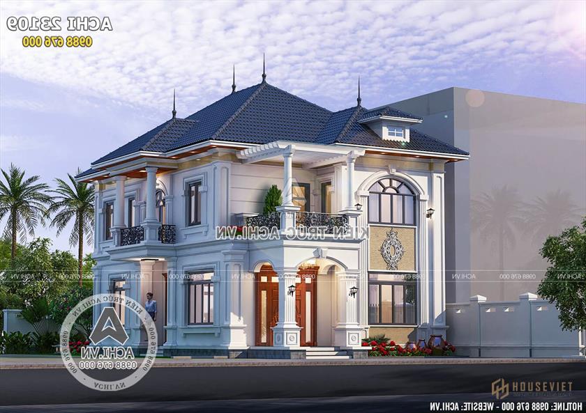 Không gian mặt tiền của mẫu nhà 2 tầng mặt tiền 8m đẹp 4 phòng ngủ - Mã số: 23109 Không gian mặt tiền của mẫu nhà 2 tầng mặt tiền 8m đẹp 4 phòng ngủ - Mã số: 23109