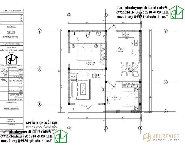 Bản vẽ mặt bằng mẫu nhà cấp 4 mái thái 8x9m