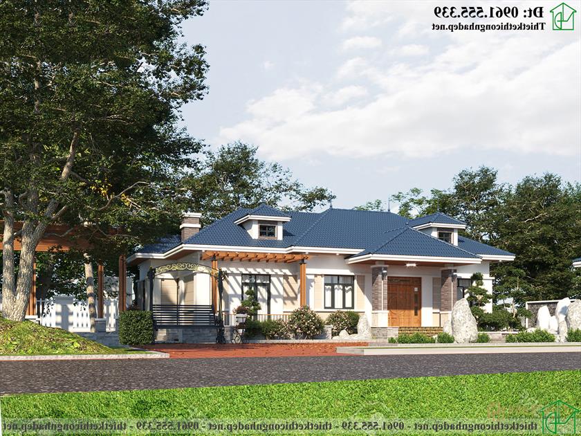 Biệt thự 1 tầng mái thái 4 phòng ngủ 1 phòng thờ 18x13m NDBT1T121