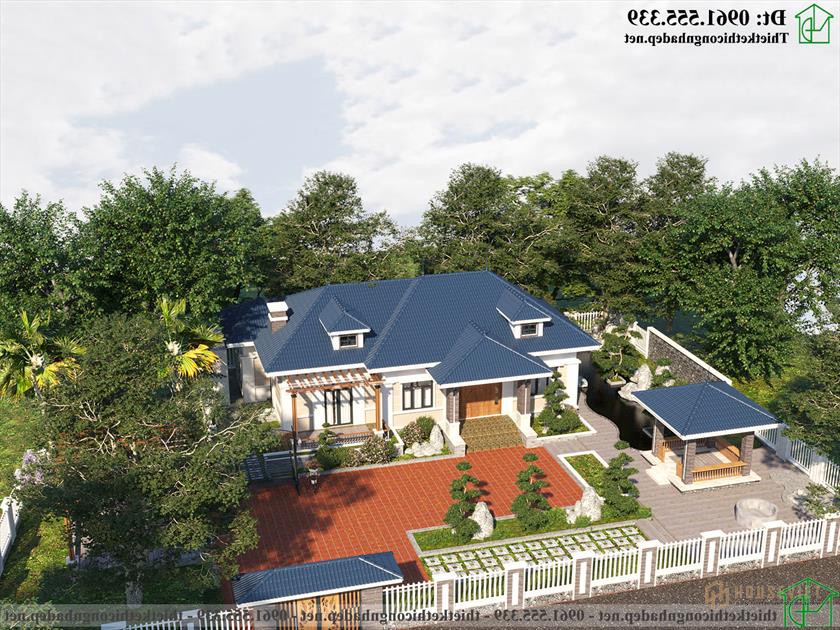 Phối cảnh tổng thể mẫu nhà 1 tầng đẹp NDBT1T121