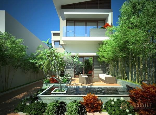 Mẫu nhà 2 tầng hình chữ L mặt tiền 7m