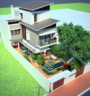 Ngắm mẫu nhà hình chữ L mặt tiền phố hiện đại có sân vườn 2,5 tầng HOT