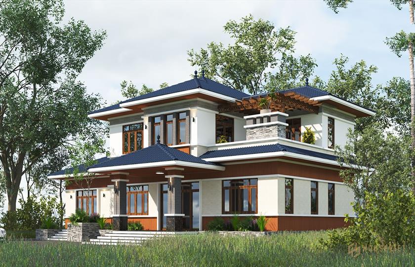 Mẫu thiết kế biệt thự 2 tầng 300m2 mái thái