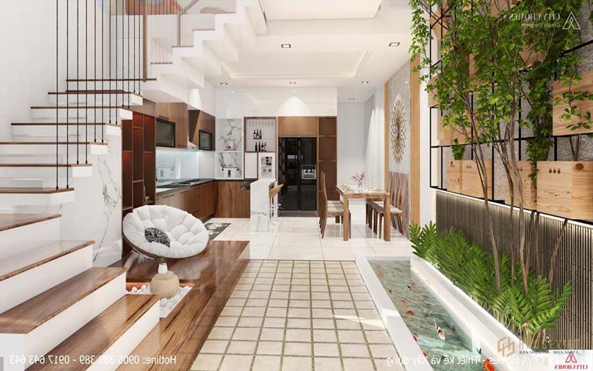 Không gian bếp kết hợp tiểu cảnh