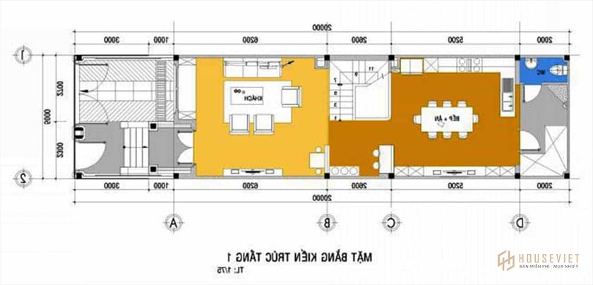 Phương án thiết kế mặt bằng tầng 1 nhà ống
