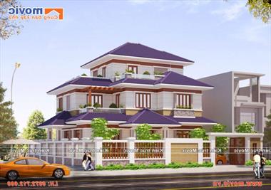 Mẫu biệt thự 3 tầng hiện đại mái thái đẹp - MB1736