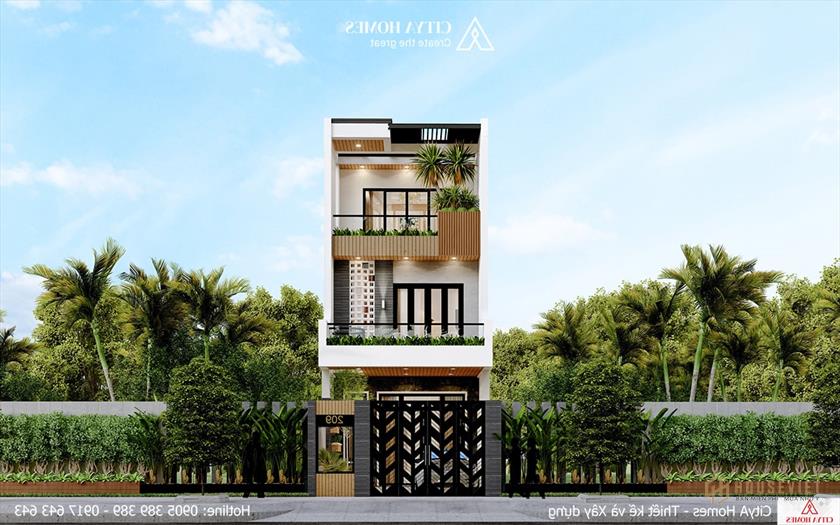 Mặt tiền thoáng mát và nổi bật là cây xanh