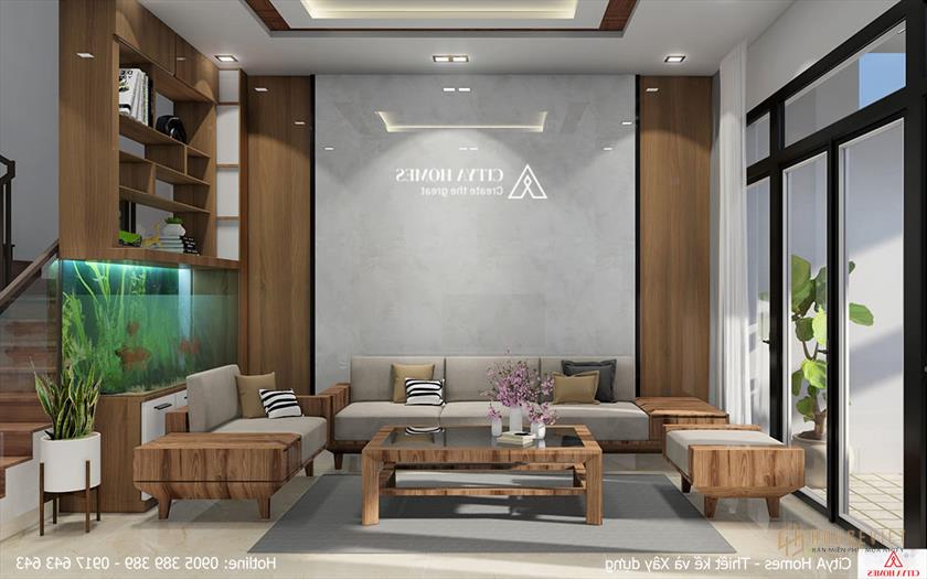 Phòng khách hiện đại với sự xuất hiện của bể cá