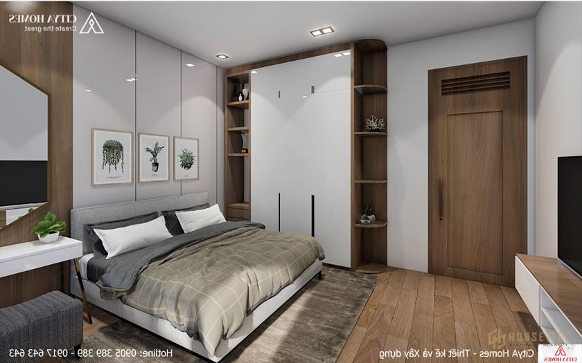 Phòng ngủ với thiết kế đặc trưng từ chất liệu gỗ