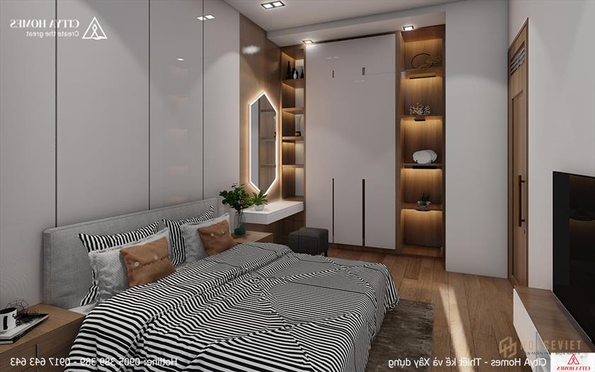 Phòng ngủ được thiết kế nổi bật nhờ bàn trang điểm kiểu mới