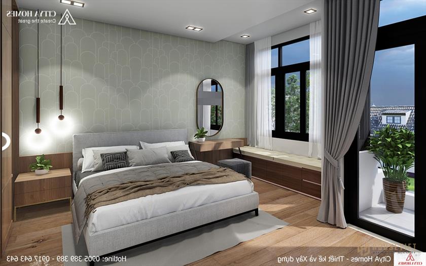 Phòng ngủ master có ban công thoáng mát