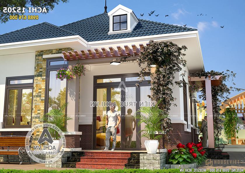 Chi tiết mặt tiền mẫu nhà cấp 4 mái thái đơn giản Chi tiết mặt tiền mẫu nhà cấp 4 mái thái đơn giản