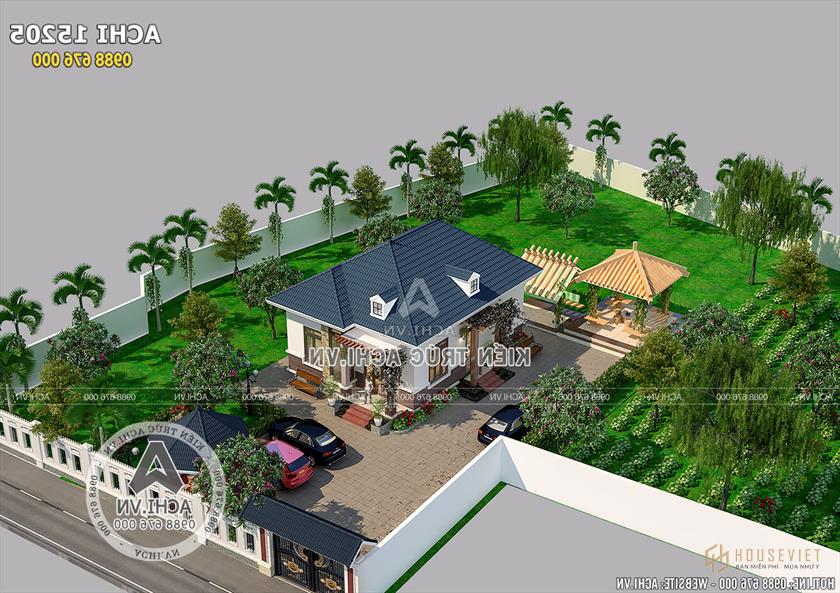 Mẫu nhà cấp 4 mái thái nhìn từ trên cao Mẫu nhà cấp 4 mái thái nhìn từ trên cao