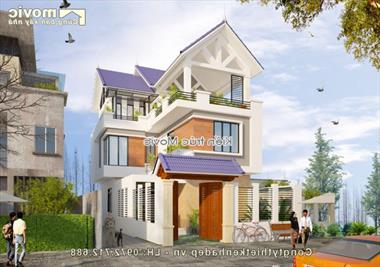 Mẫu biệt thự hiện đại chữ L 3 tầng mái thái đơn giản đẹp (MB1740)