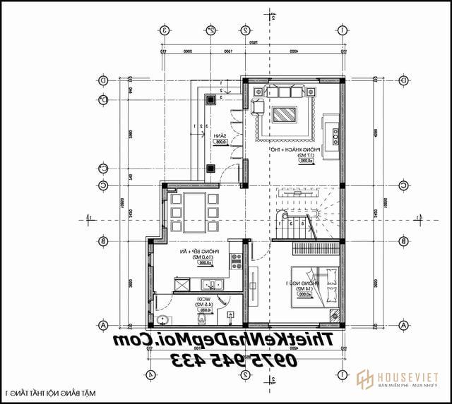 Bản vẽ xây biệt thự mini 2 tầng 100m2