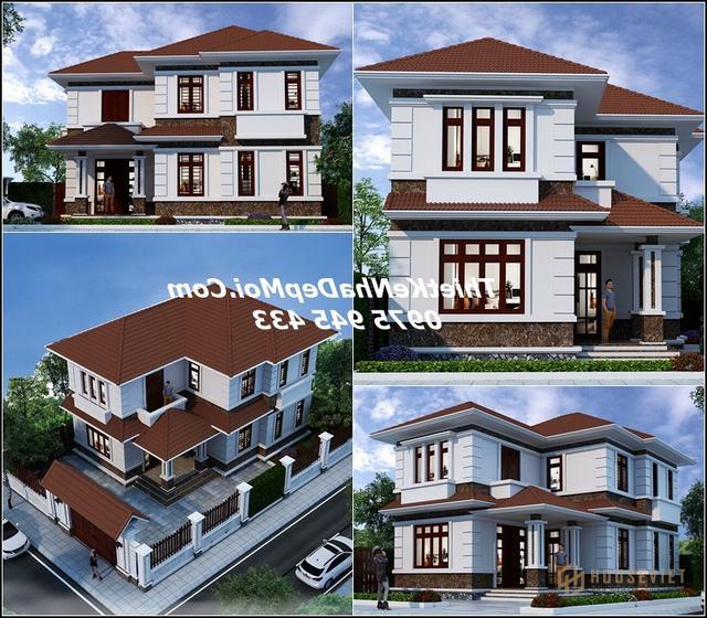 Mẫu thiết kế nhà biệt thự mini 2 tầng 100m2 mái ngói