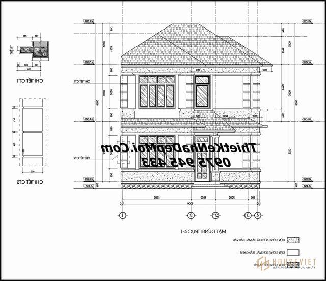 Bản vẽ chi tiết thi công xây nhà 2 tầng 100m2