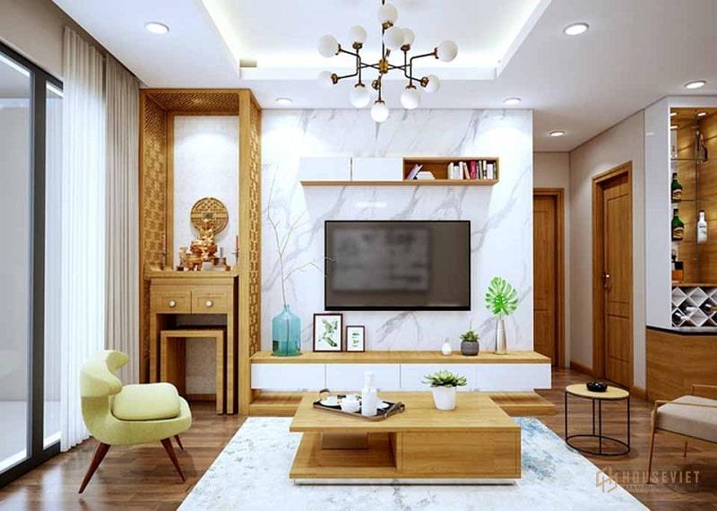 thiết kế phòng khách kết hợp bàn thờ