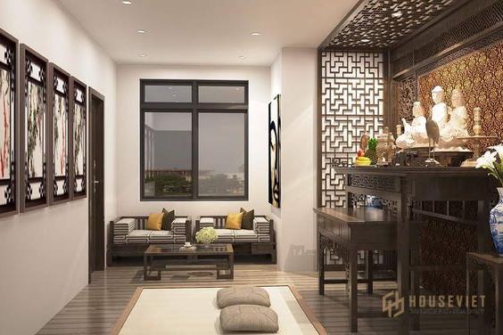 thiết kế phòng khách kết hợp bàn thờ