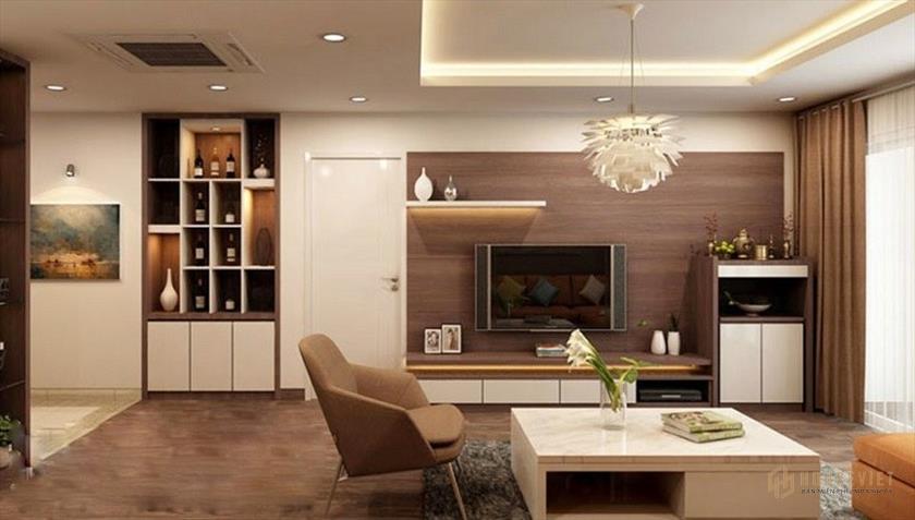 thiết kế phòng khách kết hợp bàn thờ