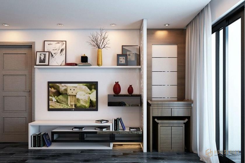 thiết kế phòng khách kết hợp bàn thờ