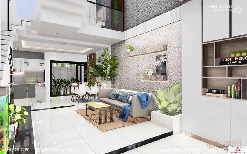 Mẫu nhà áp mái giúp không gian xanh rộng rãi hơn