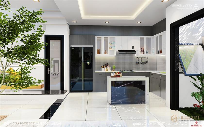 Tủ Bếp Đẹp Sang Trọng Kết Hợp Bàn Ăn