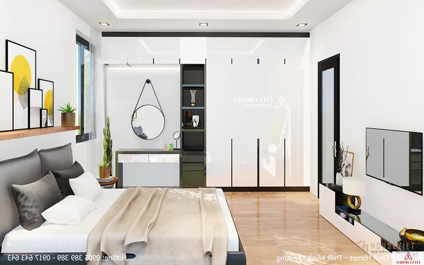 Phòng ngủ đẹp và tiện nghi với cách phối màu nhẹ nhàng, sắp xếp nội thất khoa học