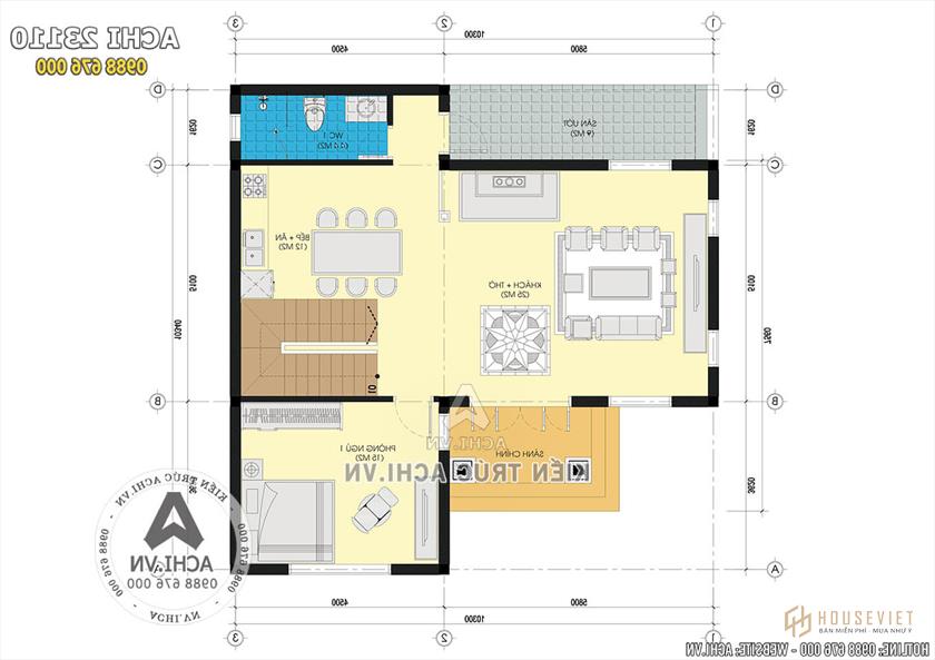 Bản vẽ mặt bằng tầng 1 mẫu nhà 2 tầng đơn giản 800 triệu