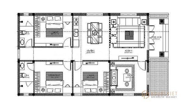 Bản vẽ nhà cấp 4 diện tích 80m2 mạch lạc, rõ ràng.