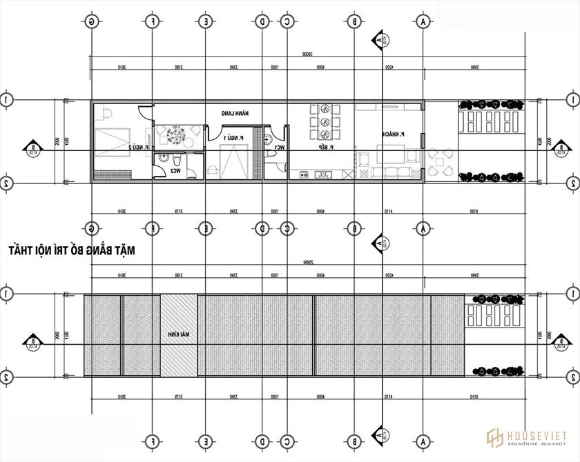 nhà cấp 4 đơn giản 2 phòng ngủ