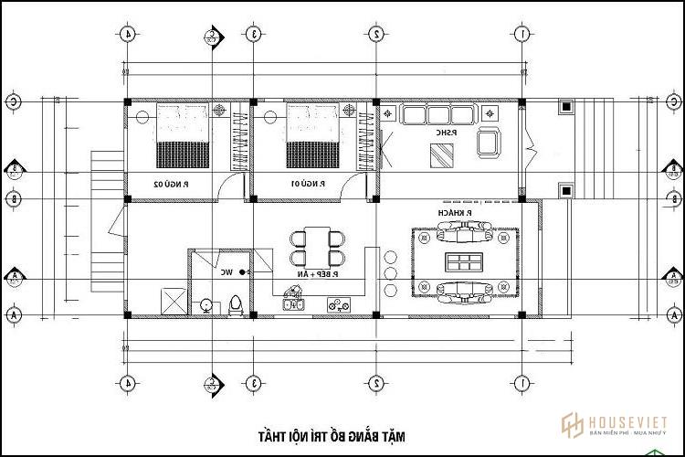 nhà cấp 4 đơn giản 2 phòng ngủ