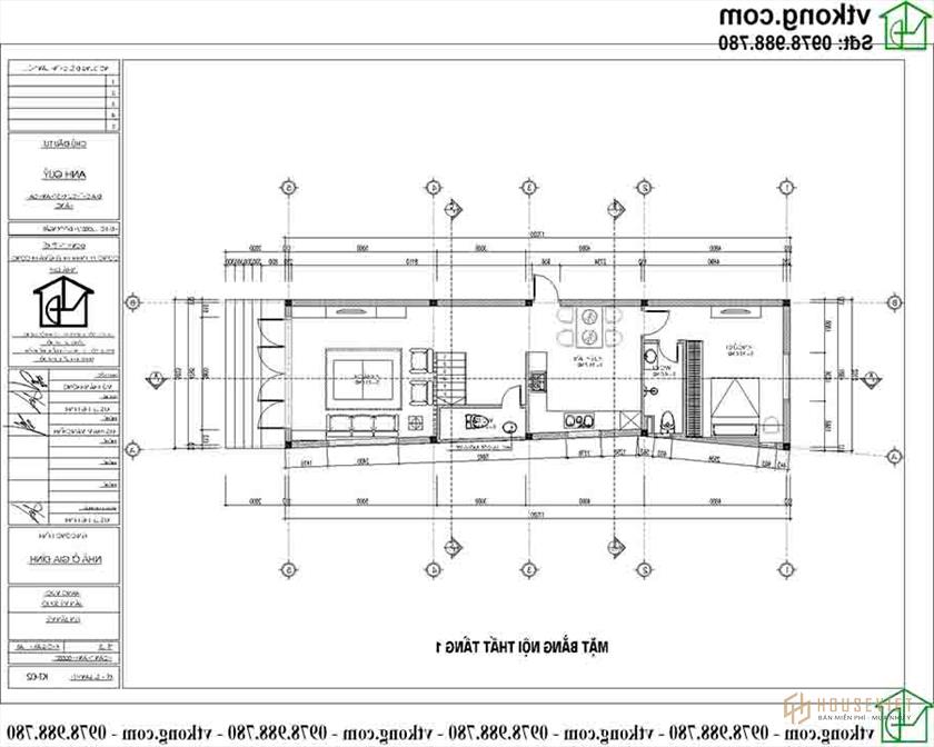 Công năng sử dụng tầng 1 mẫu nhà ống 3 tầng 5x17m NP3T024