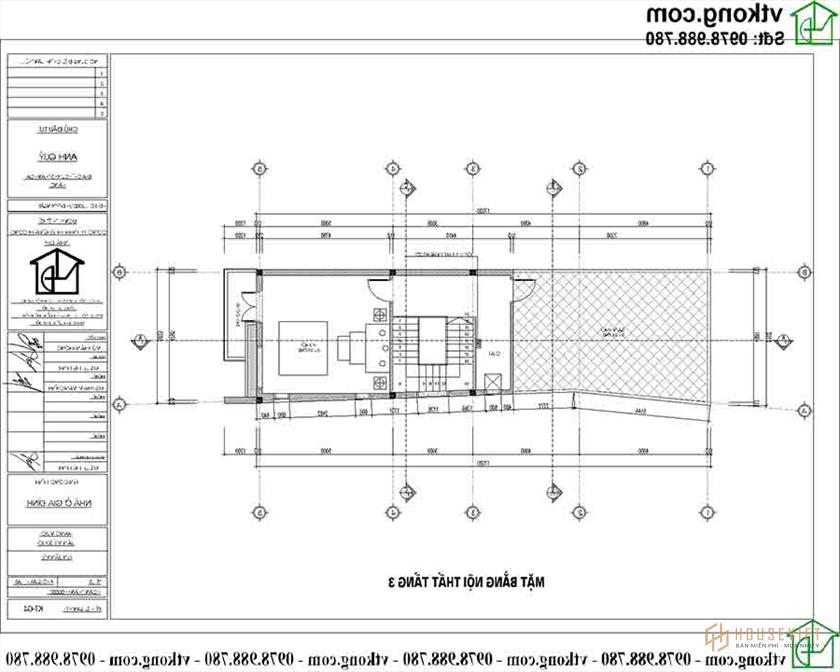 Mặt bằng công năng tầng 3 mẫu nhà ống 3 tầng 5x17m NP3T024