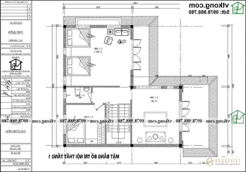 Công năng sử dụng tầng 1 BT2T68.  người mẫu